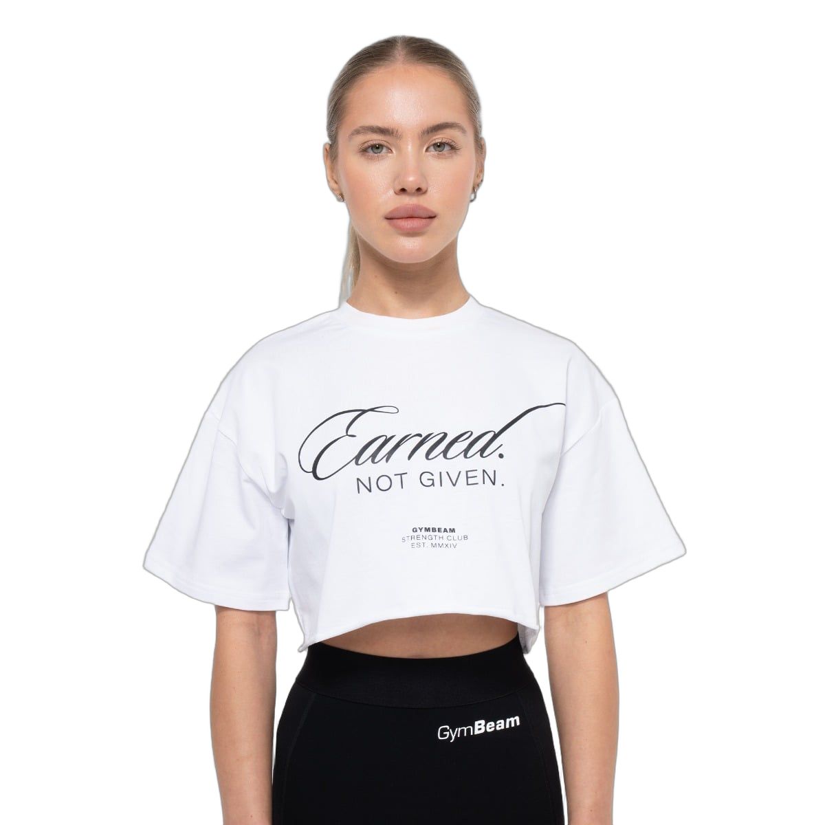 GymBeam Cropped T-Shirt Damen Oversized mit Rundhalsausschnitt in Weiß 1 St