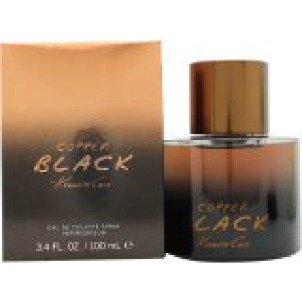 Flakon und Verpackung von Copper Black. Schwarzer Flakon mit kupferfarbenem Deckel. Verpackung mit Schriftzug Copper Black.