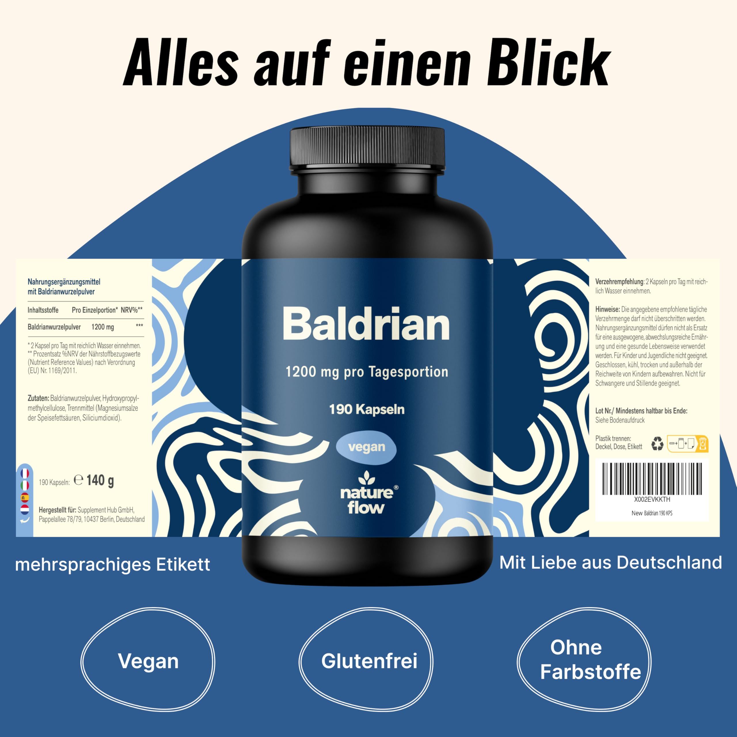 Baldrian Hochdosiert - 190 Kapseln - Langzeitvorrat - Nature Flow