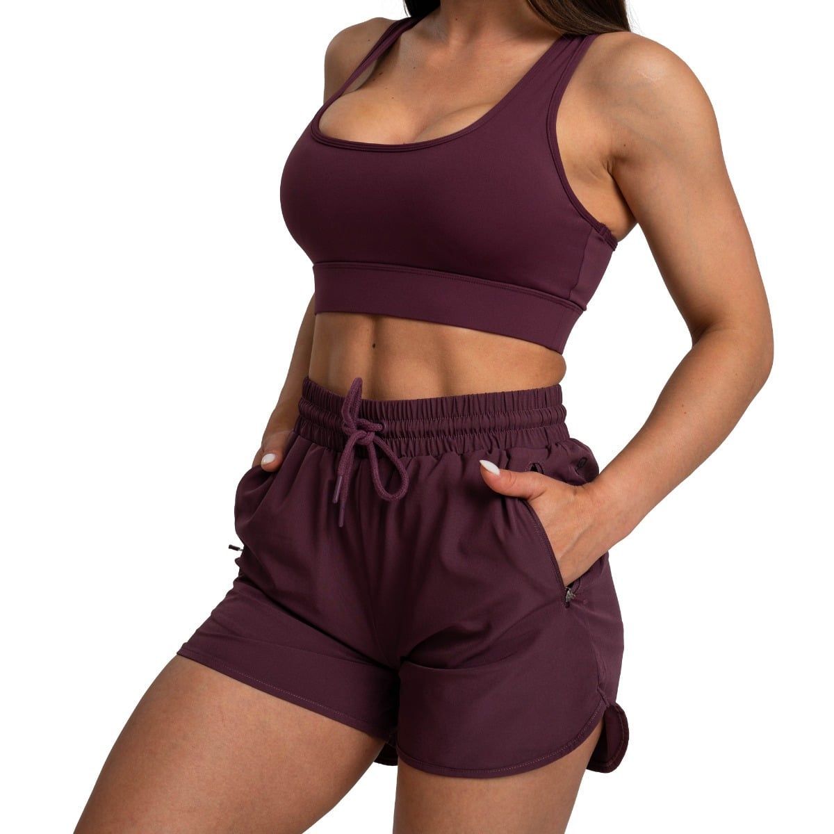 GymBeam Shorts Damen regular mit Kordelzug und Taschen in Eggplant
