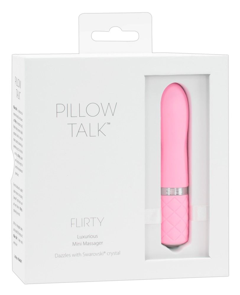 Verpackung mit rosa Vibrator. Weißer Karton mit Produktname und Fenster.