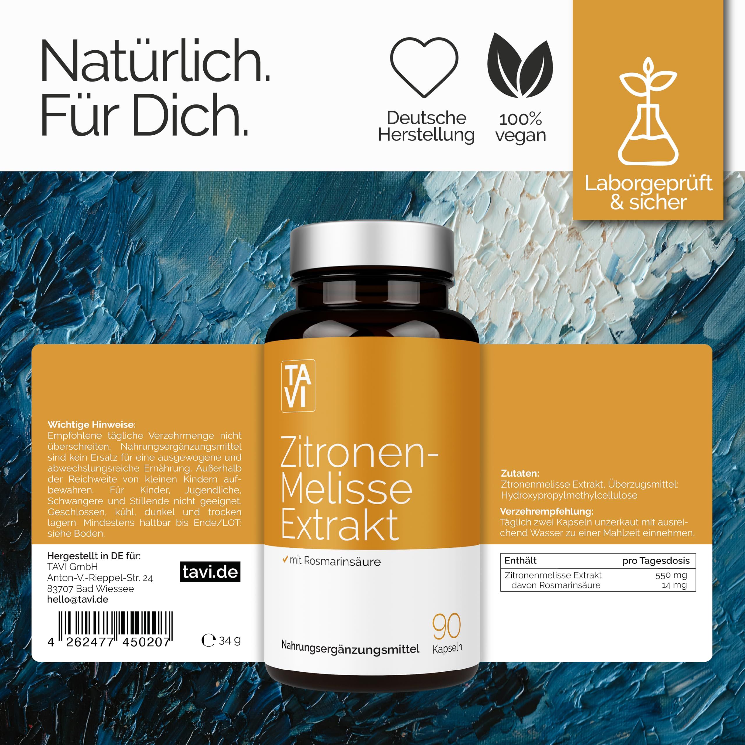 TAVI® Zitronenmelisse Extrakt Kapseln (Melisse, Lemon Balm, Rosmarinsäure)