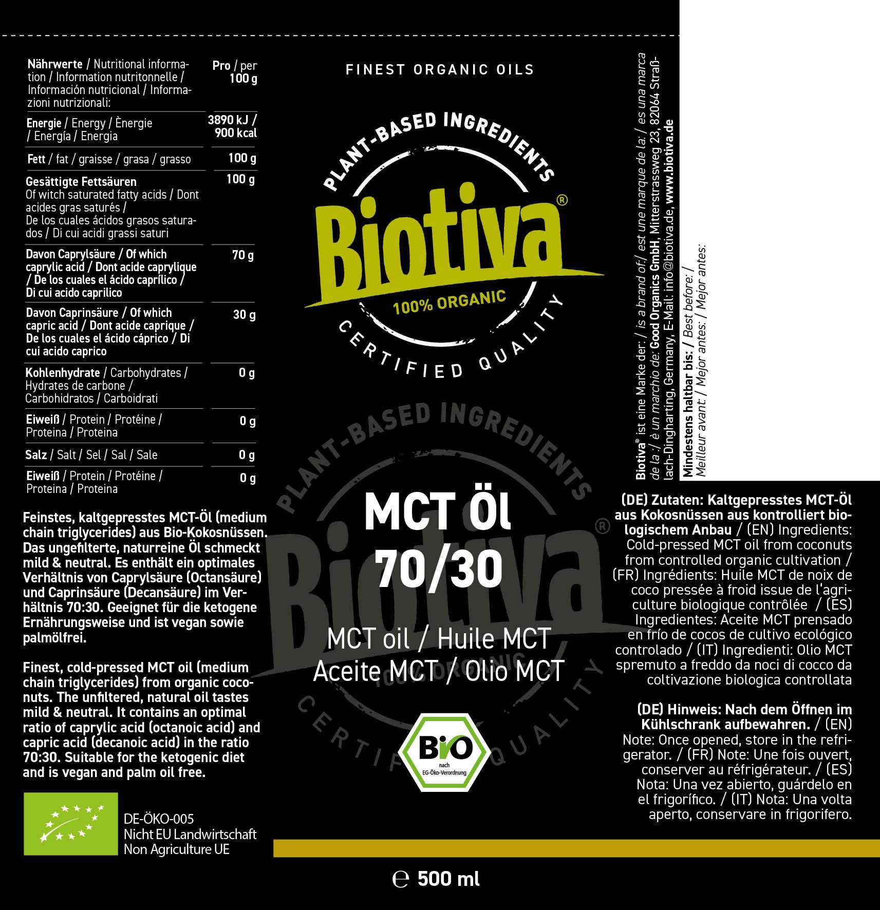 Biotiva MCT Öl 70 / 30 Bio 500 ml