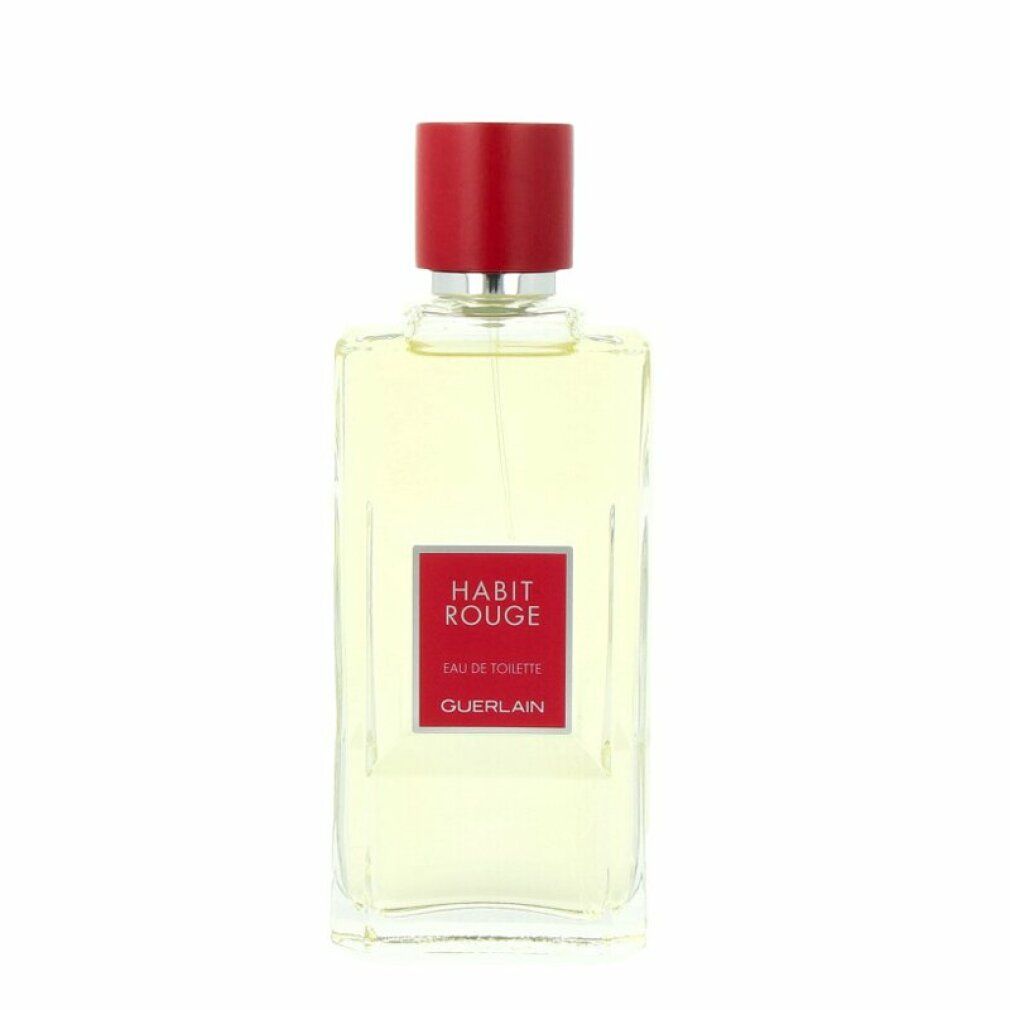 Rechteckiger Flakon mit rotem Verschluss. Rotes Etikett mit "HABIT ROUGE" und "GUERLAIN".