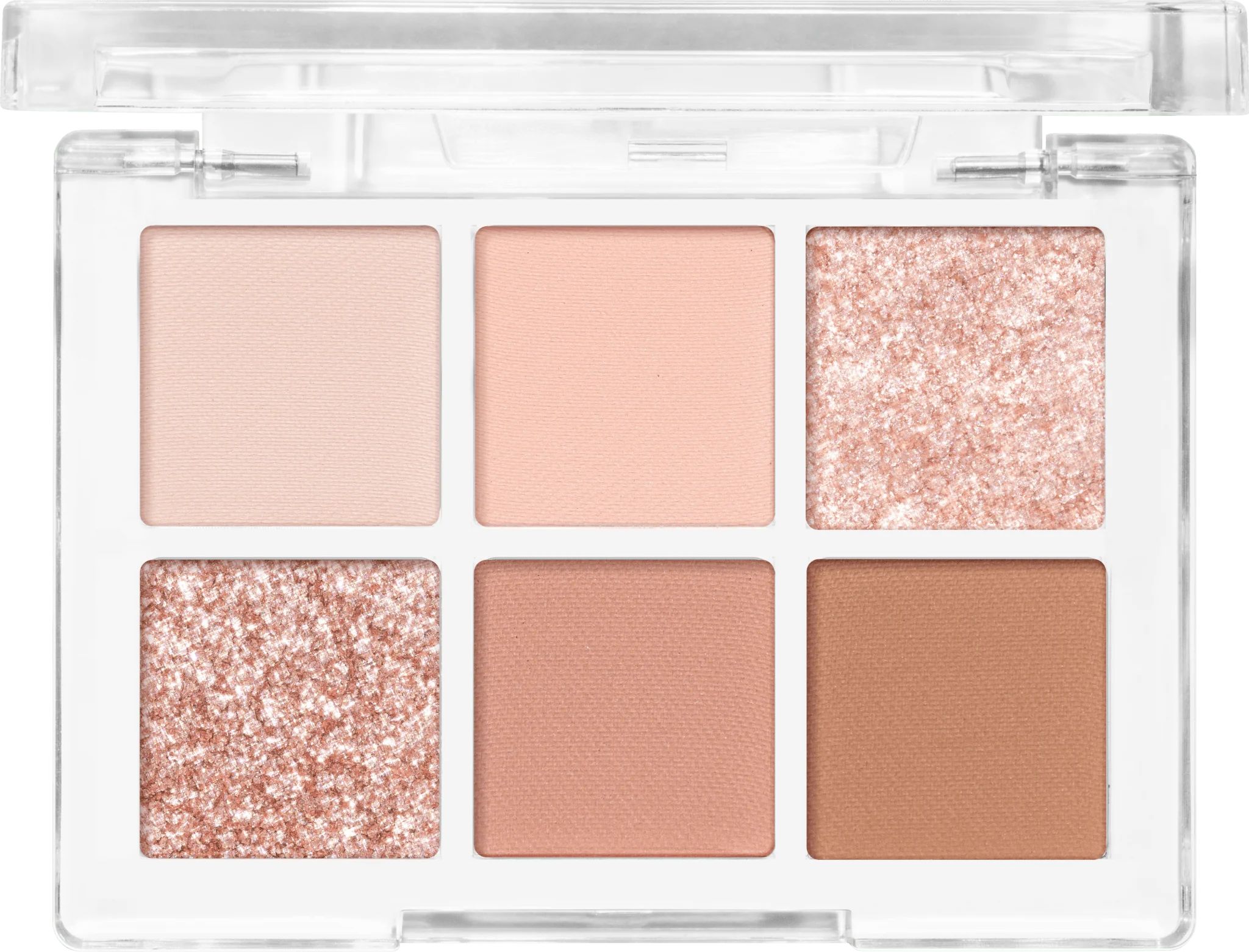 Lidschatten-Palette mit sechs Farbtönen in einer transparenten Hülle.
