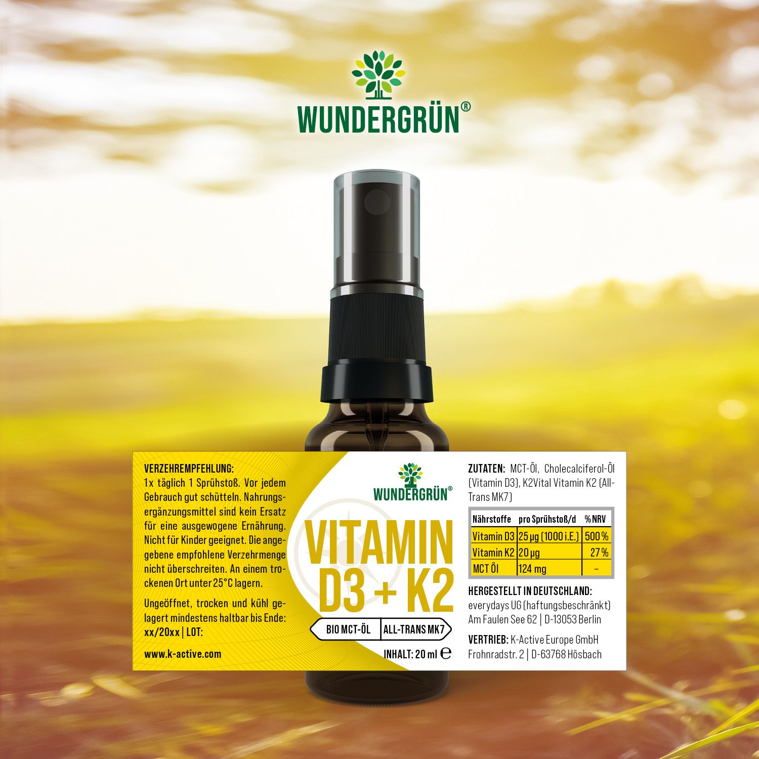 Wundergrün® Vitamin D3 + K2 Spray 20 ml Mundspray