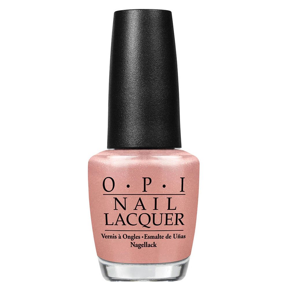 OPI Nagellack-Flasche. Rosa Lack, schwarzer Deckel. Produktbezeichnung: OPI NAIL LACQUER.