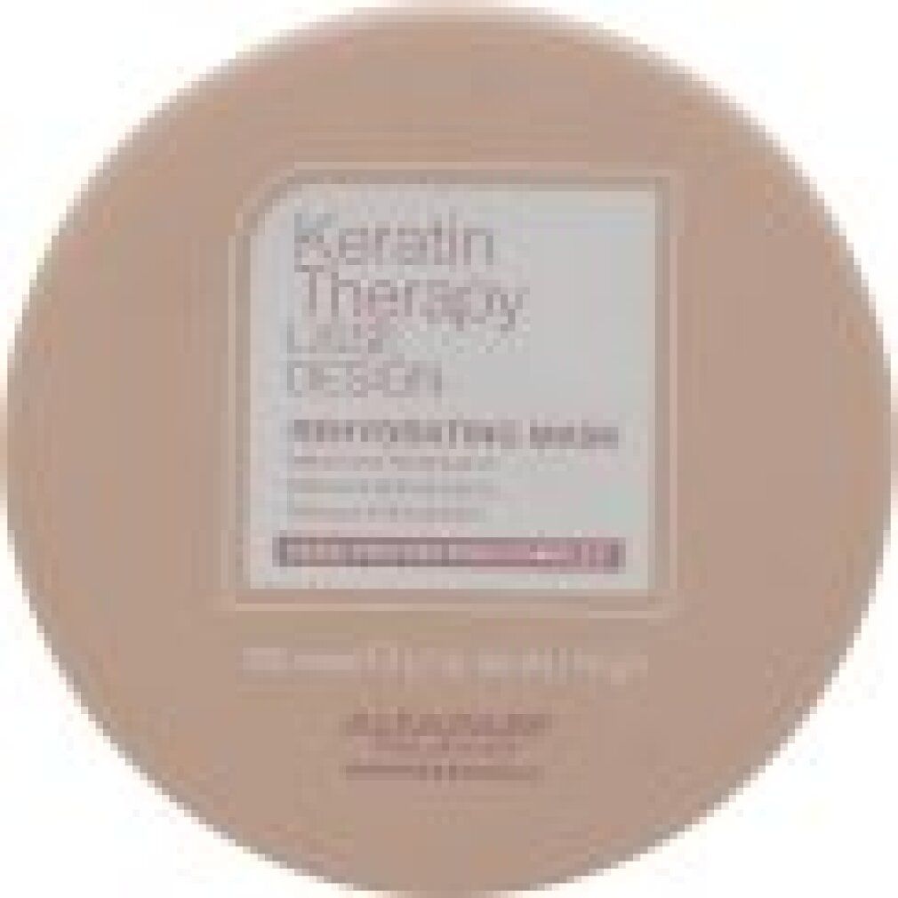 Blassrosa Dose mit goldfarbenem Akzent. Etikett zeigt 'Keratin Therapy Lisse Design Rehydrating Mask'.