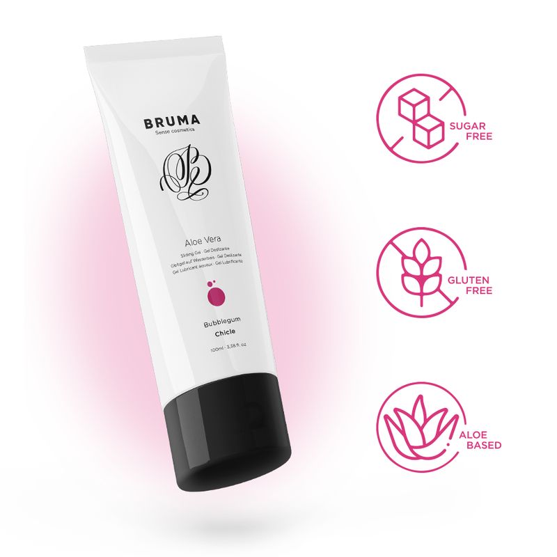 Weiße Tube mit schwarzem Deckel, Aloe Vera Bubblegum Chicle Gel, 100ml. Zuckerfrei, glutenfrei, auf Aloe-Basis.