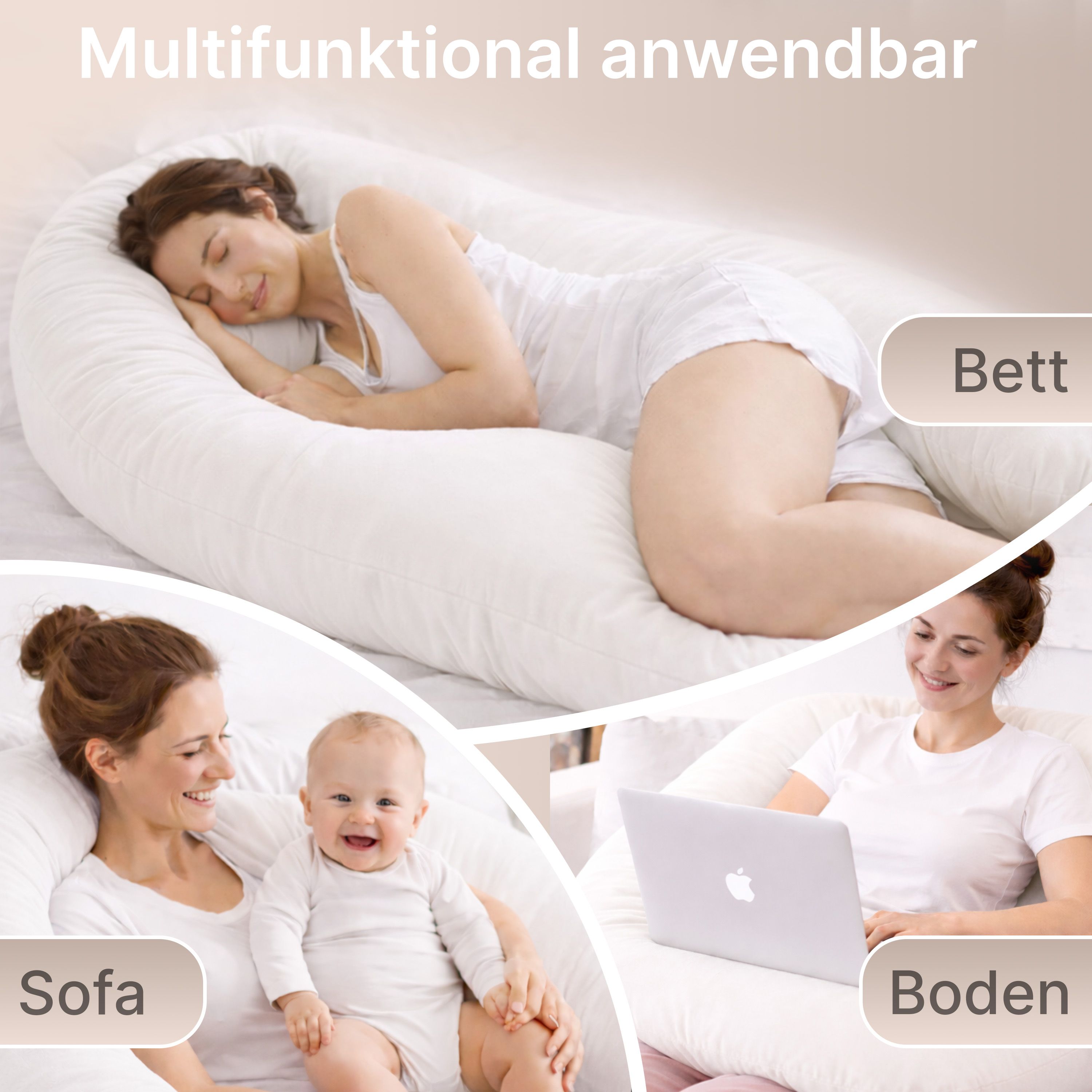 Multifunktions-Körperkissen mit Schlafmaske, Weiß