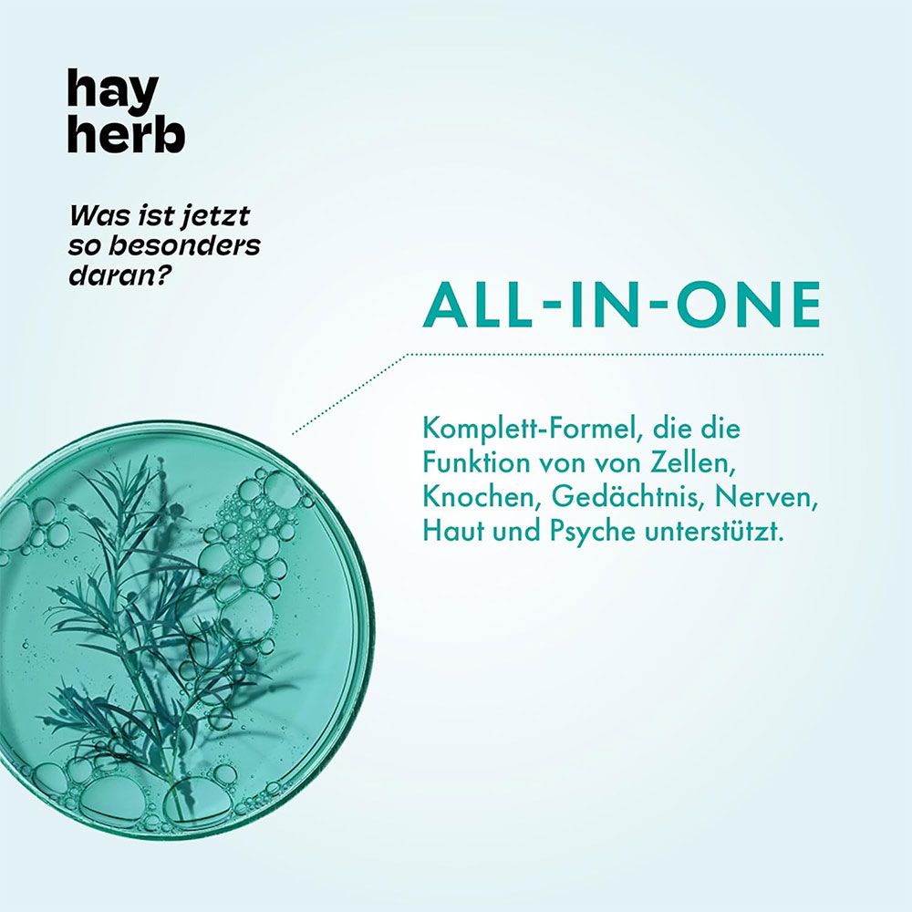 Runde Schale mit Flüssigkeit und Text. "Was ist jetzt so besonders daran?" Text: "ALL-IN-ONE".