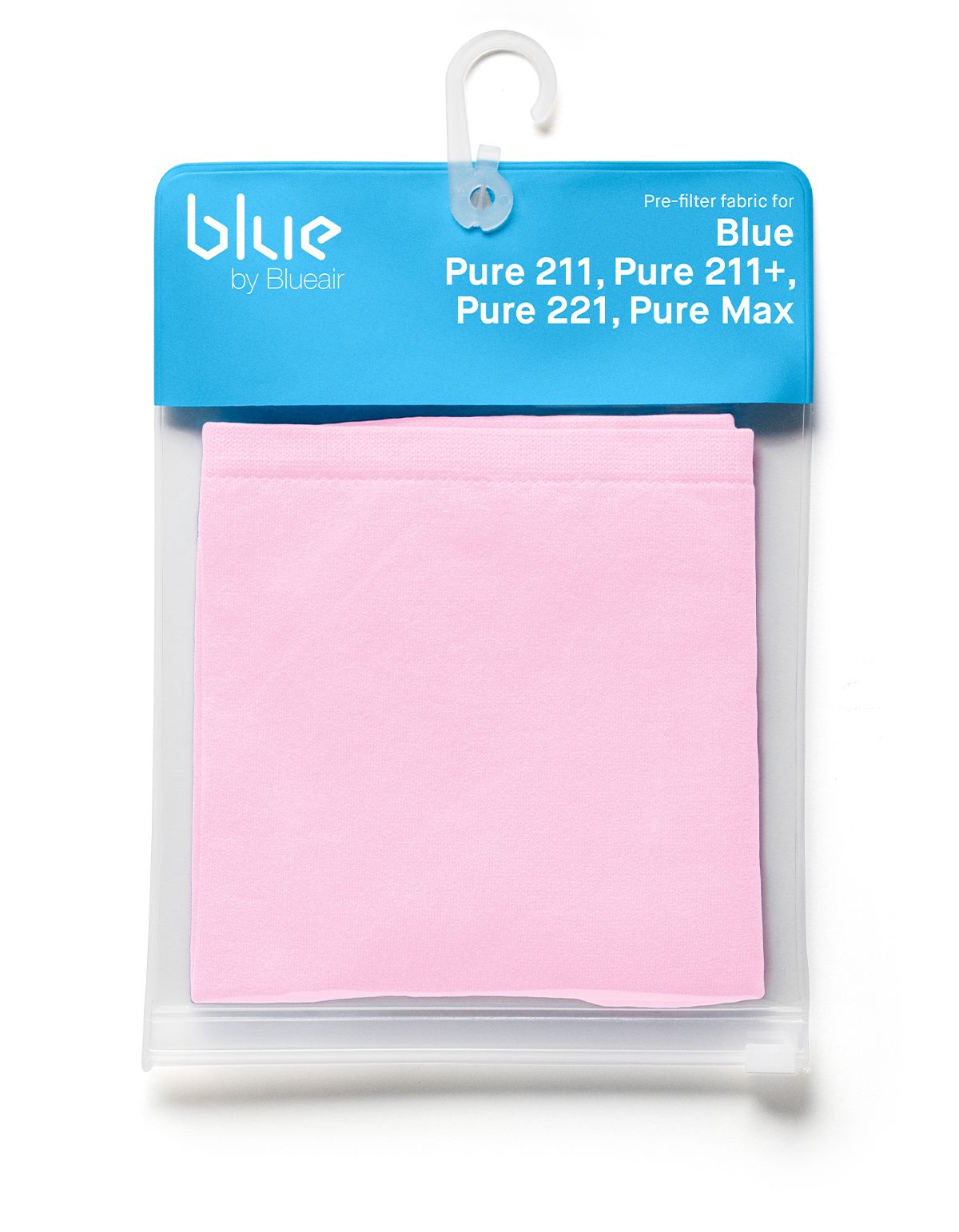 Rosa Filter in Verpackung. Blaue Karte mit 'blue by Blueair'. Für Pure 211/221.