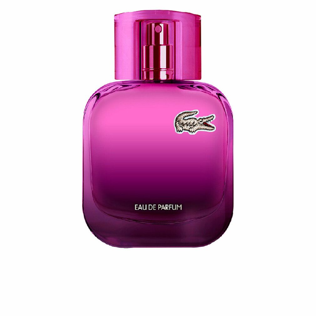 Lacoste L.12.12 Pour Elle Magnetic Edp Spray. Flakon mit Sprühkopf, rosa Farbverlauf, Krokodil-Logo.