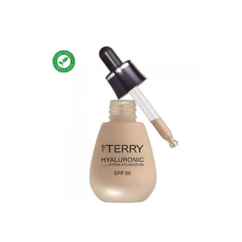 Fläschchen Foundation mit Pipette. Aufschrift: By Terry Hyaluronic Hydra Foundation SPF 30. Grünes Vegan-Siegel.