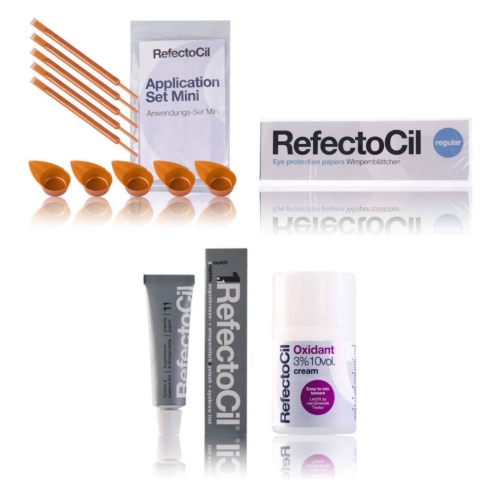 Refectocil Wimpernfarbe graphit 1.1 & Oxidant Creme 3% Wimpernblättchen Mini-Anwendungs Set 15 ml