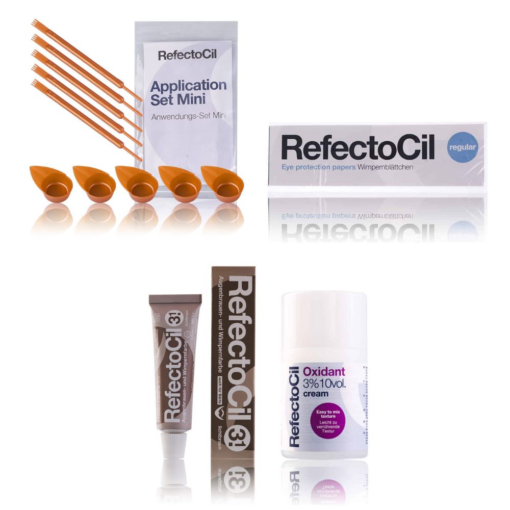 Refectocil Wimpernfarbe lichtbraun 3.1 & Oxidant Creme 3% Wimpernblättchen Mini-Anwendungs Set 15 ml