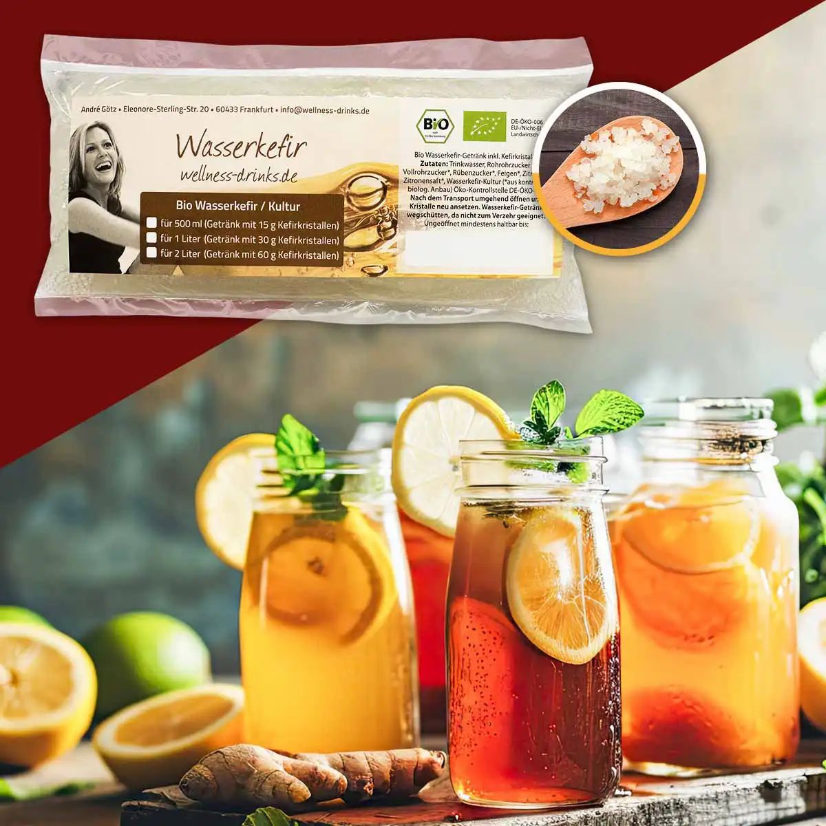 WELLNESS-DRINKS Bio-Wasserkefir mit lebenden Kefirkristallen
