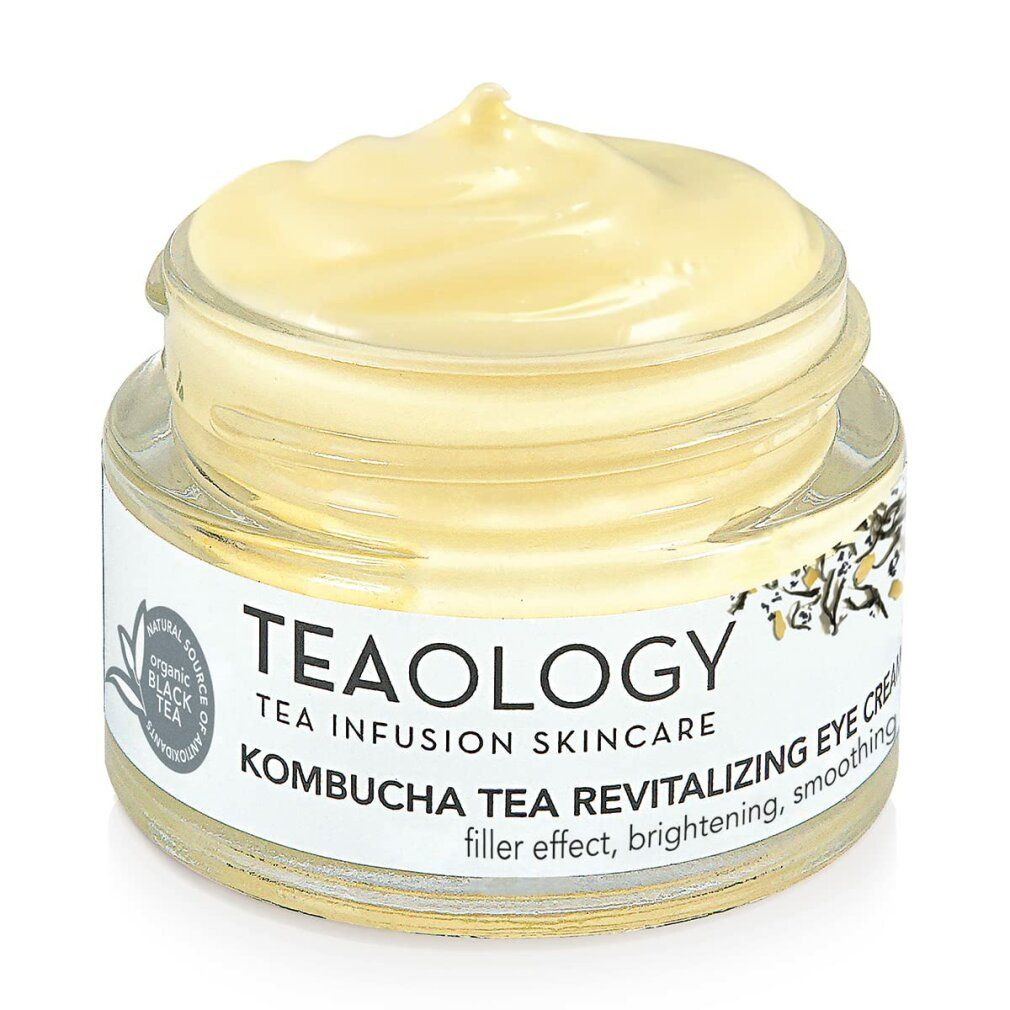 Teology Kombucha Tee revitalisierende Augencreme in einem Glasbehälter.
