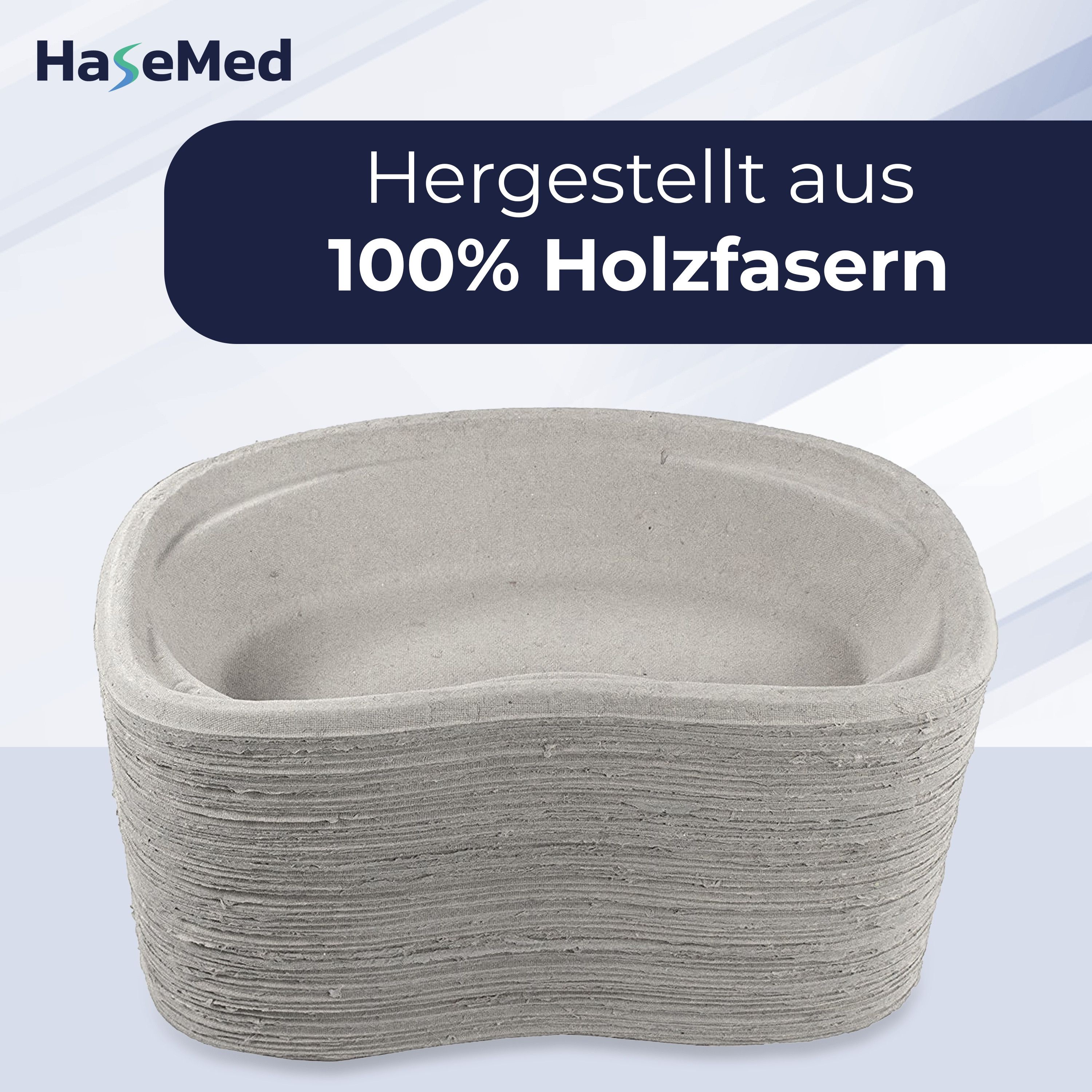 Stapel Nierenschalen aus Pappe, beige. Hergestellt aus 100% Holzfasern.