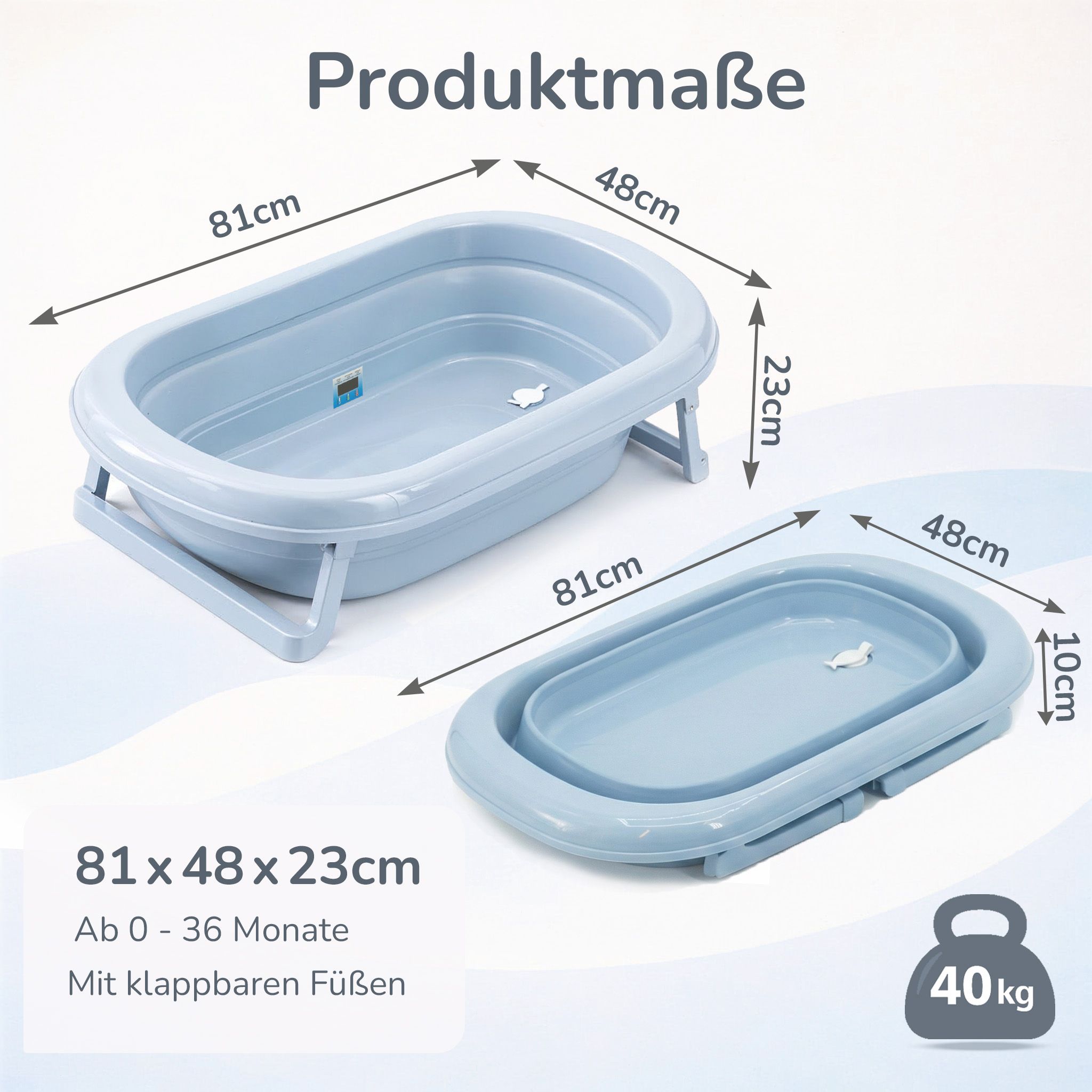 Faltbare Babybadewanne - Klappbare Baby Wanne mit integriertem Thermometer und Abfluss