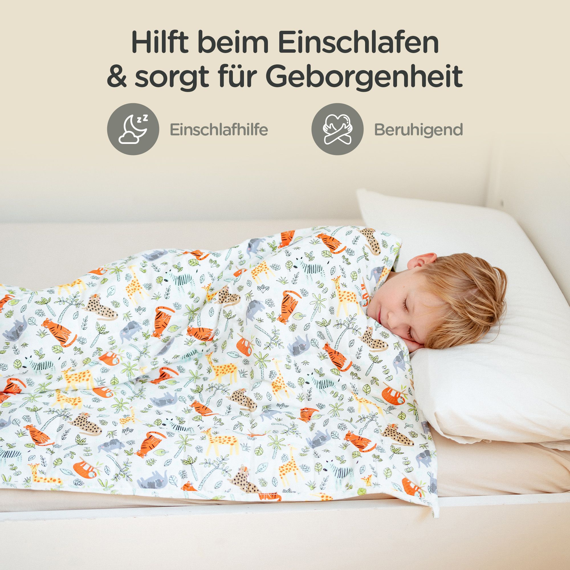LUNOVA Gewichtsdecke Kinder 2kg Tierwelt 90x120cm - Oekotex-Baumwolle Therapiedecke WeightedBlanket