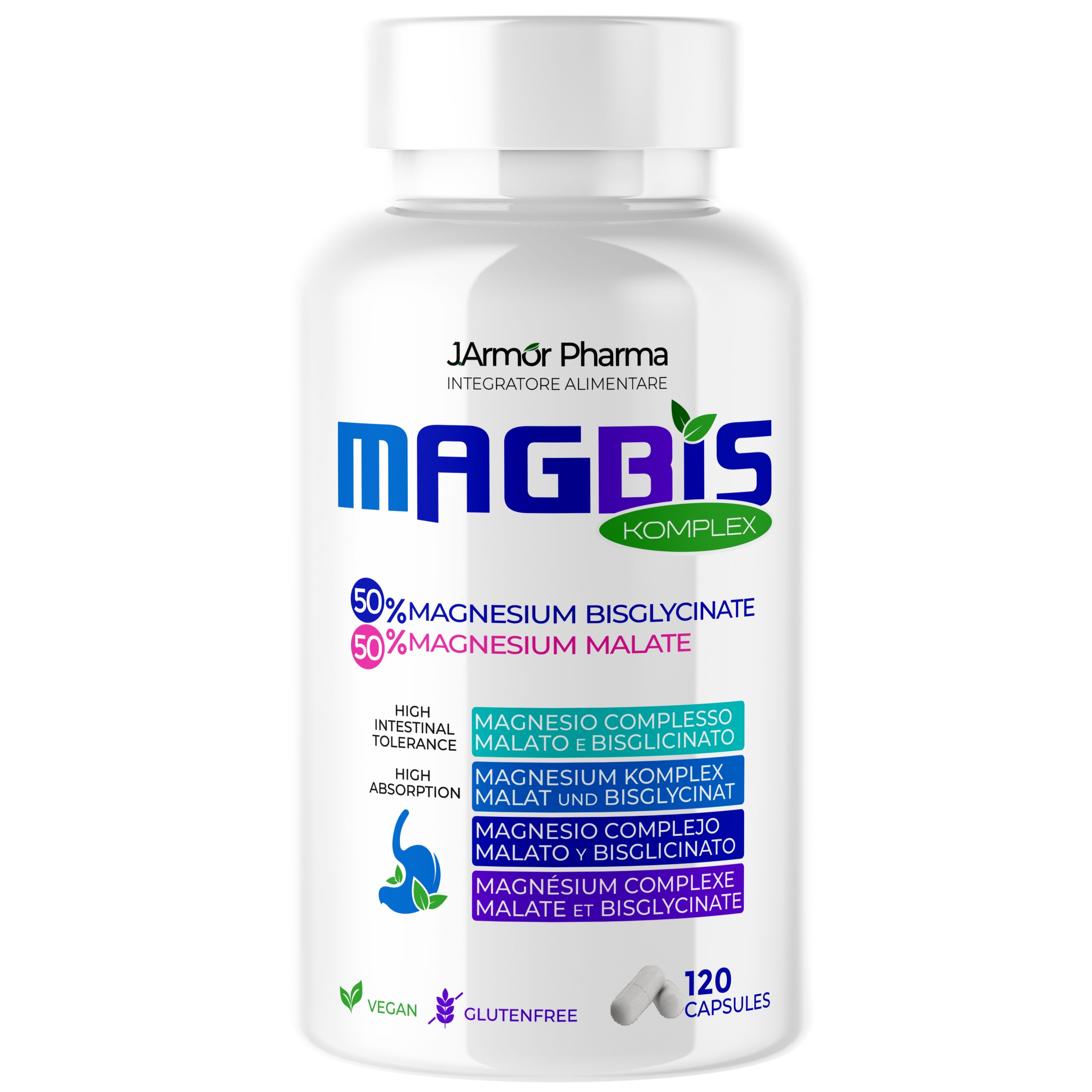Magbis Magnesio Bisglicinato e Malato 120 Capsule, Magnesio Organico Chelato Muscoli Sonno Energia