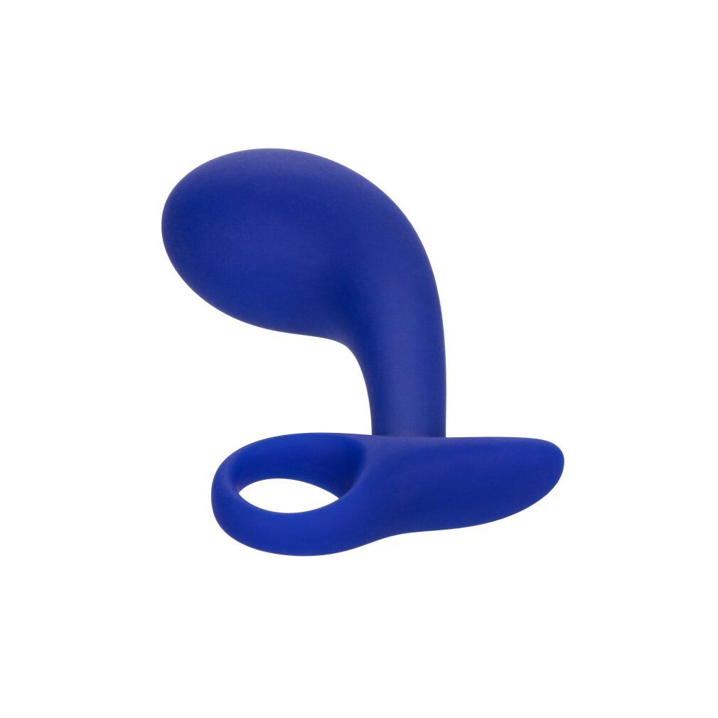 Blaue, ergonomisch geformte Anal-Trainingshilfe mit Ring. Aus Silikon.