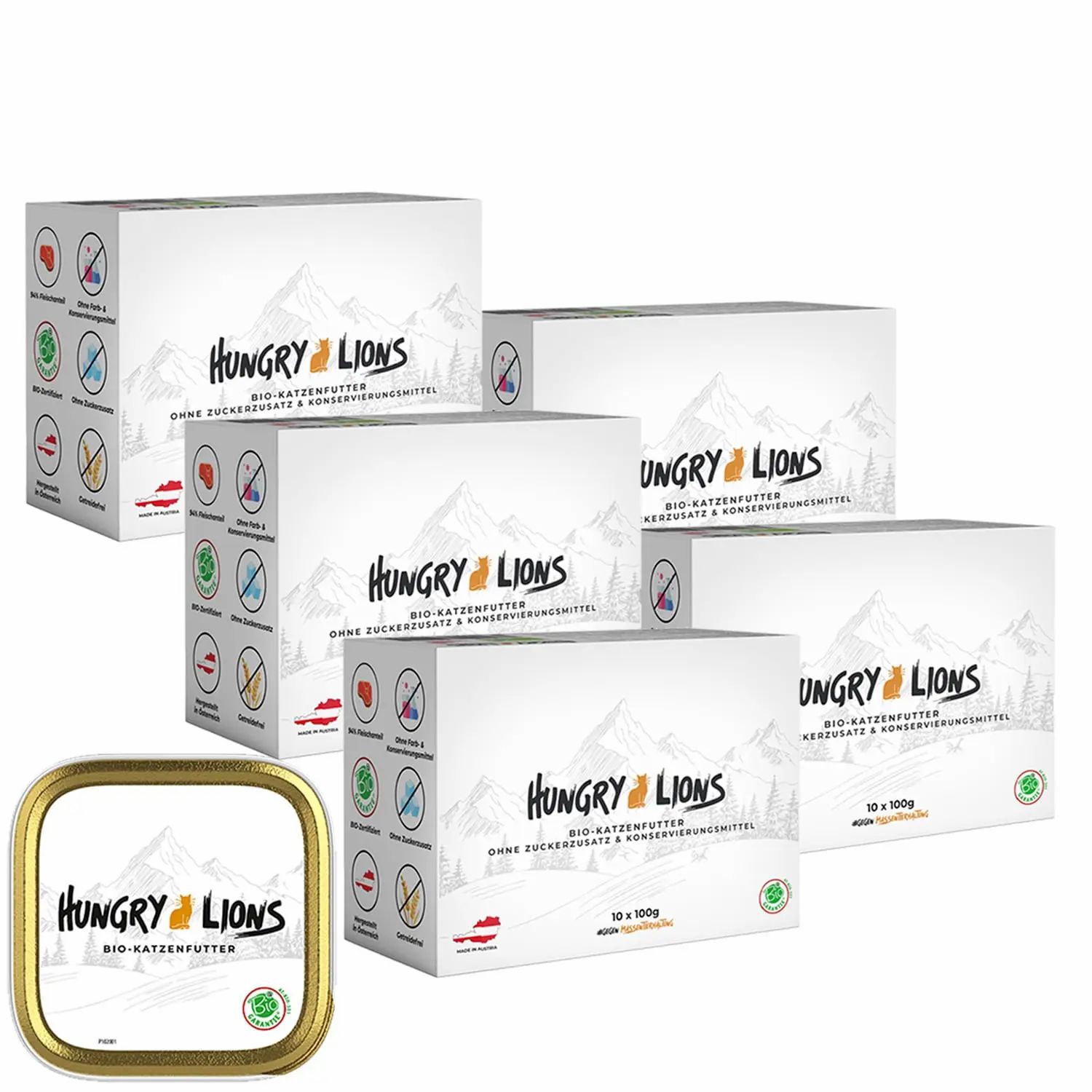 Hungry Lions BIO Katzenfutter Lamm Paté – Nassfutter für Katzen, 94 % Fleischanteil, getreidefrei 50x100 g Schale