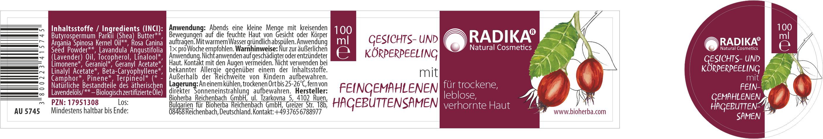 Bioherba Gesichts- und Körperpeeling mit Feingemahlenen Hagebuttensamen