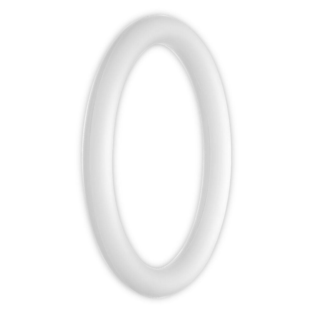 Transparenter Penisring. Oval, aus Kunststoff. Weiß. Vertikale Ansicht.