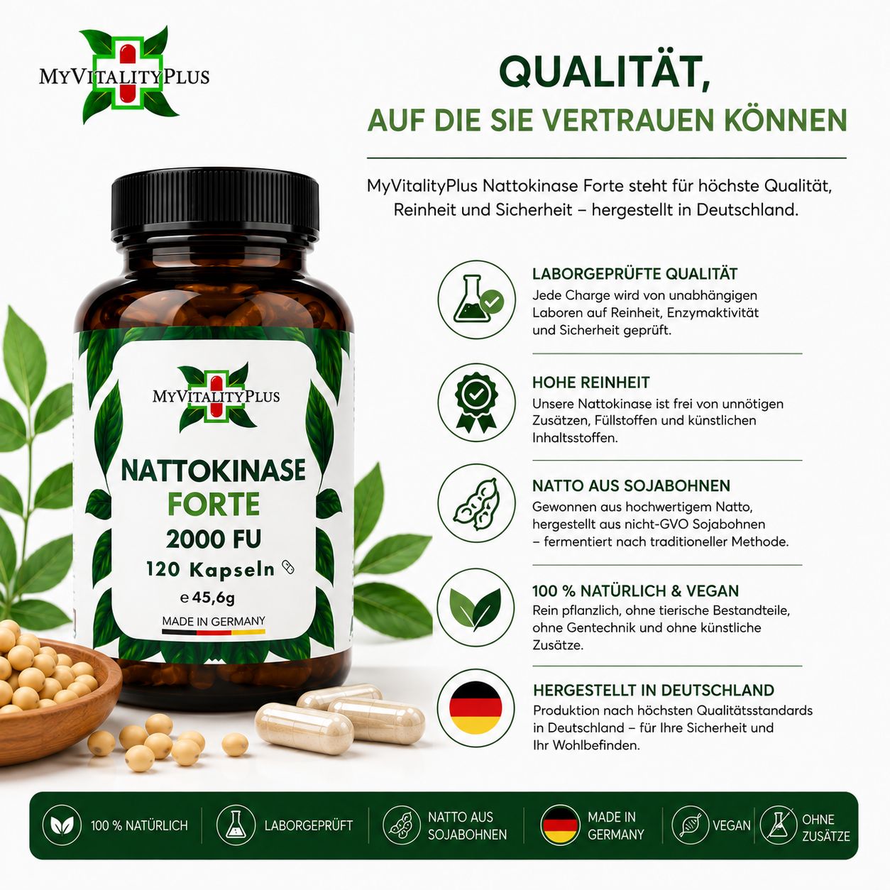Nattokinase Forte 2.000FU pro Kapsel | Hochdosiert | natürliches Natto | Myvitalityplus