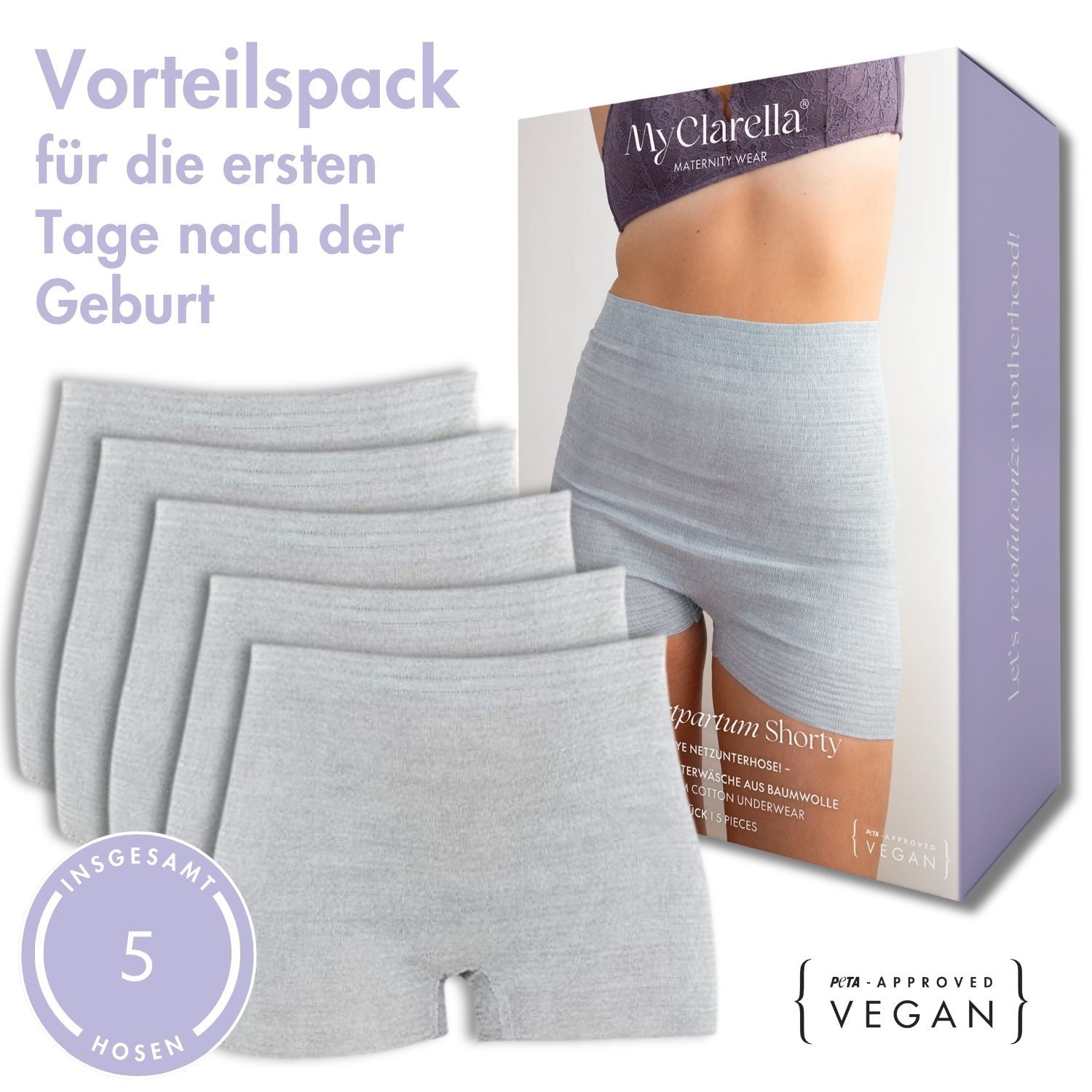 MyClarella® Wochenbett-Einwegunterwäsche Postpartum Shorty - Blickdicht, dehnbar, nahtlos, soft 5 St