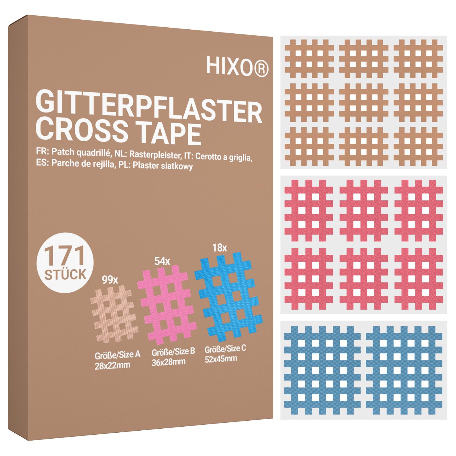 Hixo Gitterpflaster Gittertape Crosstape Akupunktur Pflaster Farben Mix 171 St