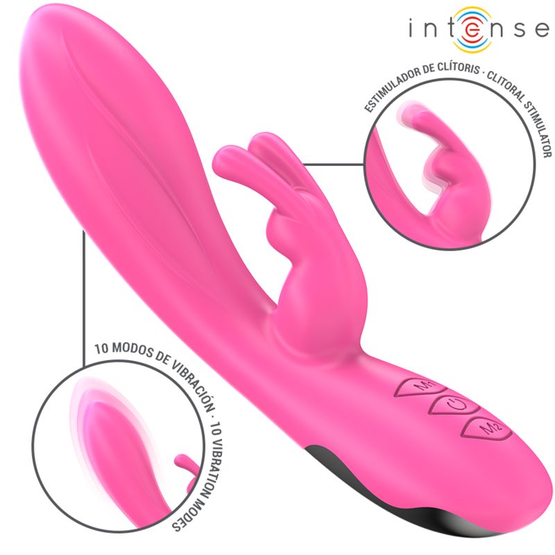 Rosa Vibrator mit Hasenohren, clitoraler Stimulation und 10 Vibrationsmodi.