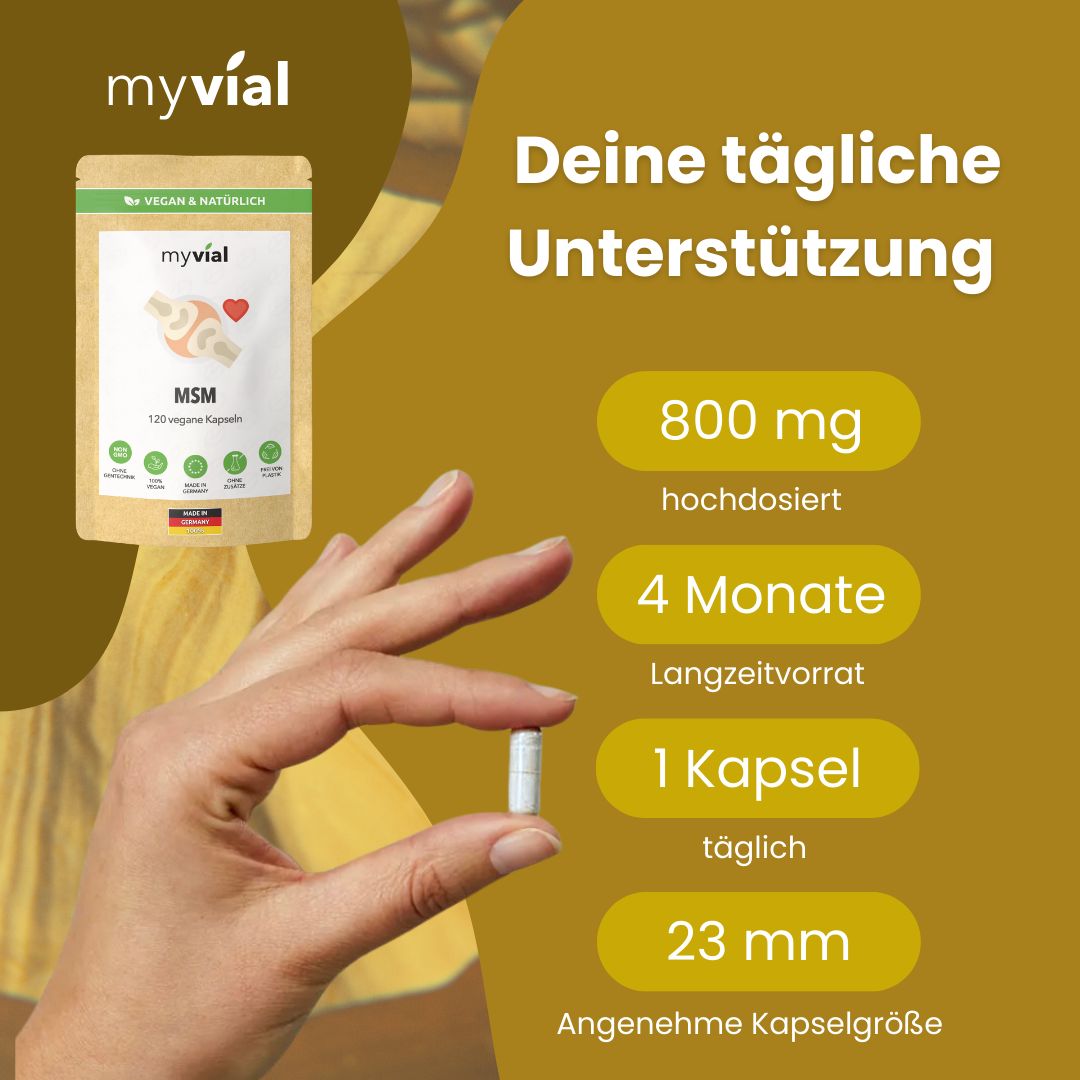myvial® MSM Kapseln - natürlicher Schwefel - 800 mg hochdosiert