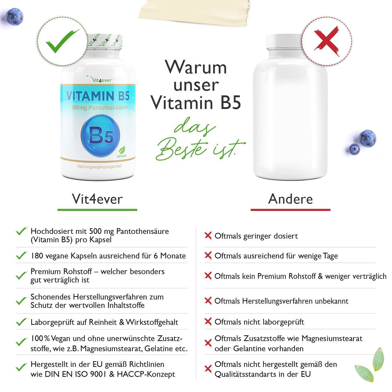vit4ever Vitamin B5 - Pantothensäure - Hochdosiert
