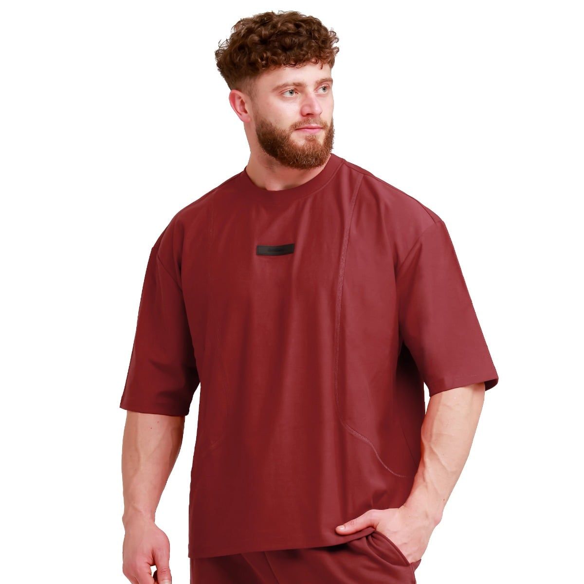 GymBeam T-Shirt Herren Oversized Kurzarm aus Baumwolle, Modell Unstoppable Rot 1 St