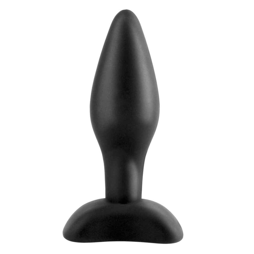Schwarzer, ergonomisch geformter Plug mit konischer Spitze und breiter Basis.