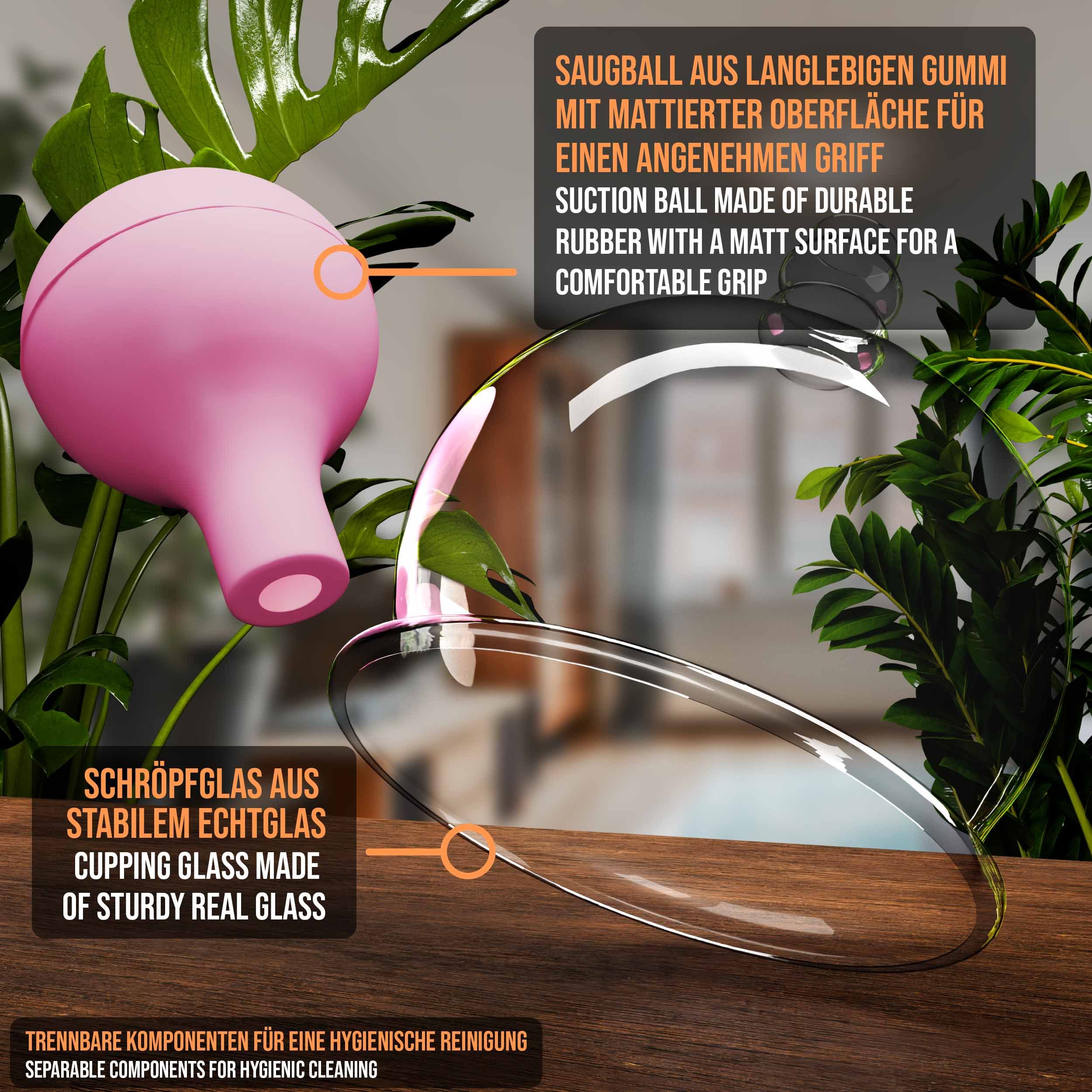 Pulox Schröpfglas aus Echtglas mit Saugball - 62mm in Pink