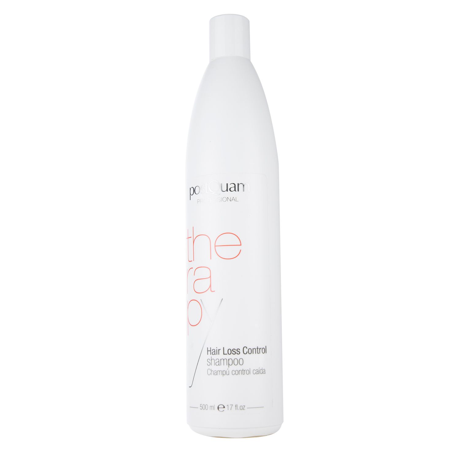 Weiße Flasche mit roter Schrift. Text: Hair Loss Control Shampoo. Volumen: 500 ml.