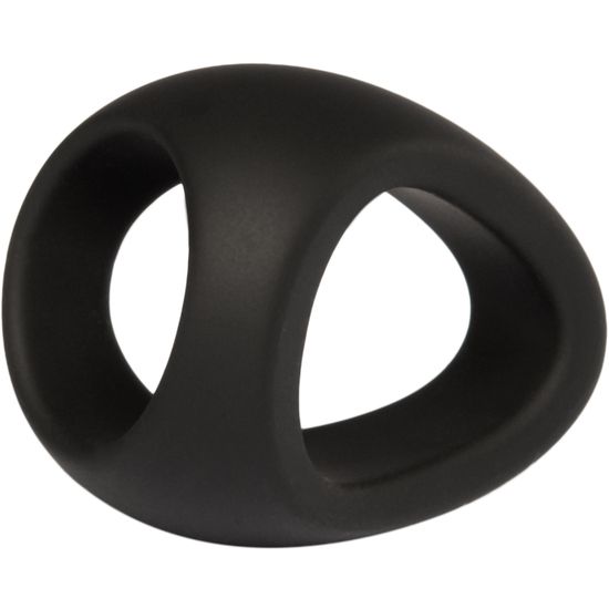 Schwarzer Penis- und Hodenring aus Silikon. Oval mit zwei Öffnungen.