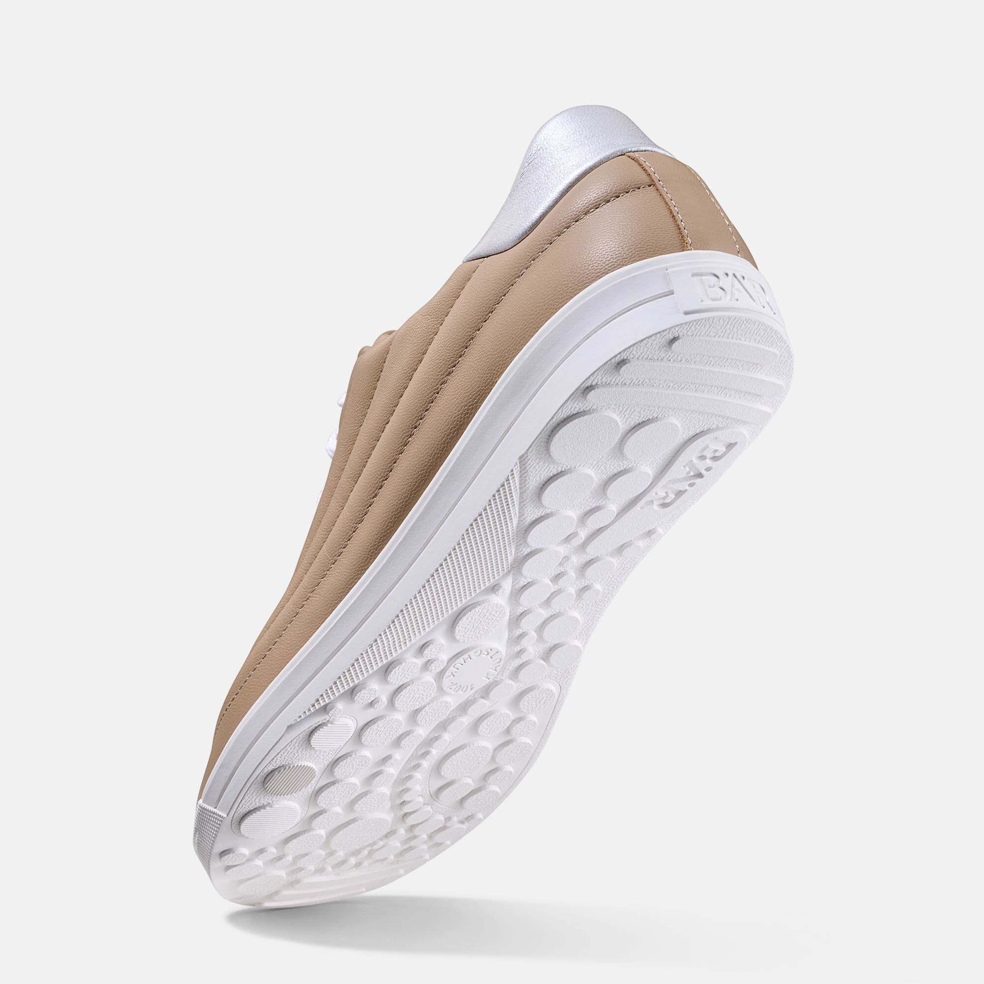 BÄR Harper Damen Schnürer, beige, Leder, breite Passform, Sohlenansicht.
