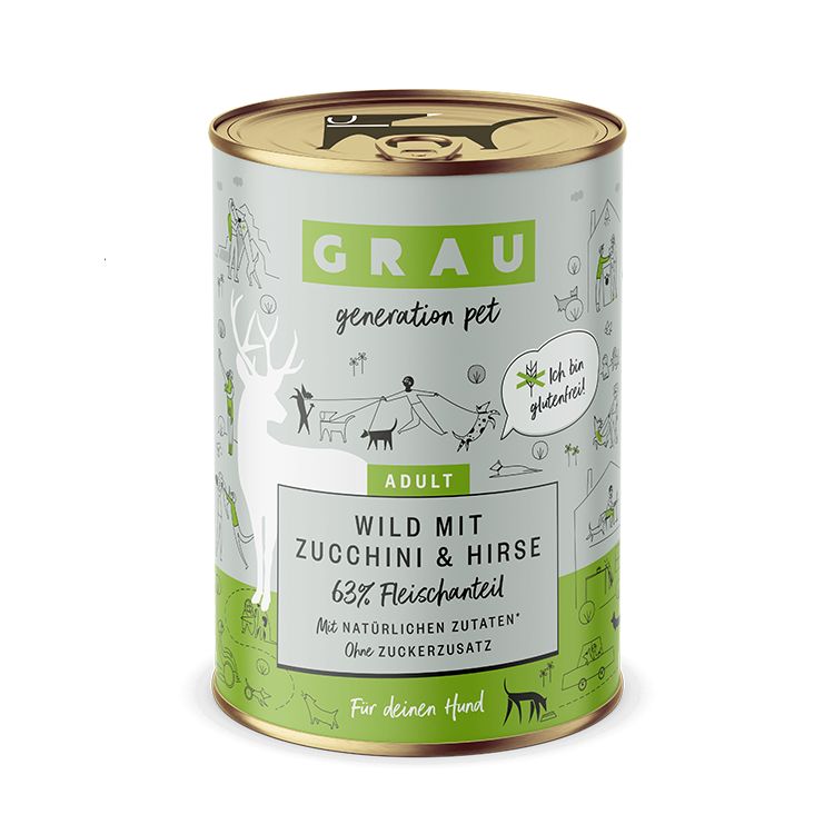 Grau Hund Wild mit Zucchini & Hirse 6x400 g Futter