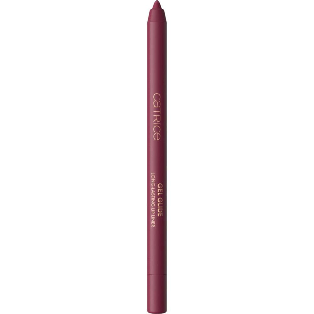 Lippenkonturenstift, dunkelrot. Aufschrift: Catrice, Gel Glide Long-lasting Lip Liner. Spitze nach oben.