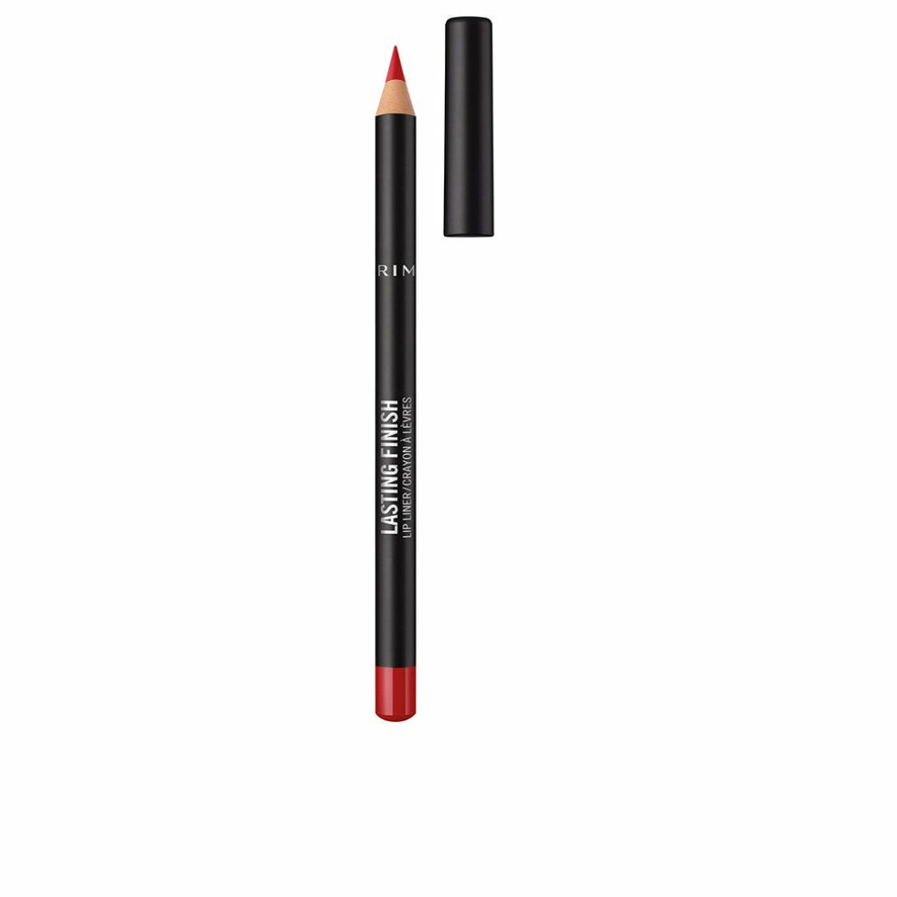 Roter Lipliner mit schwarzem Stift und Kappe. Aufschrift: Lasting Finish. Marke: Rimmel.