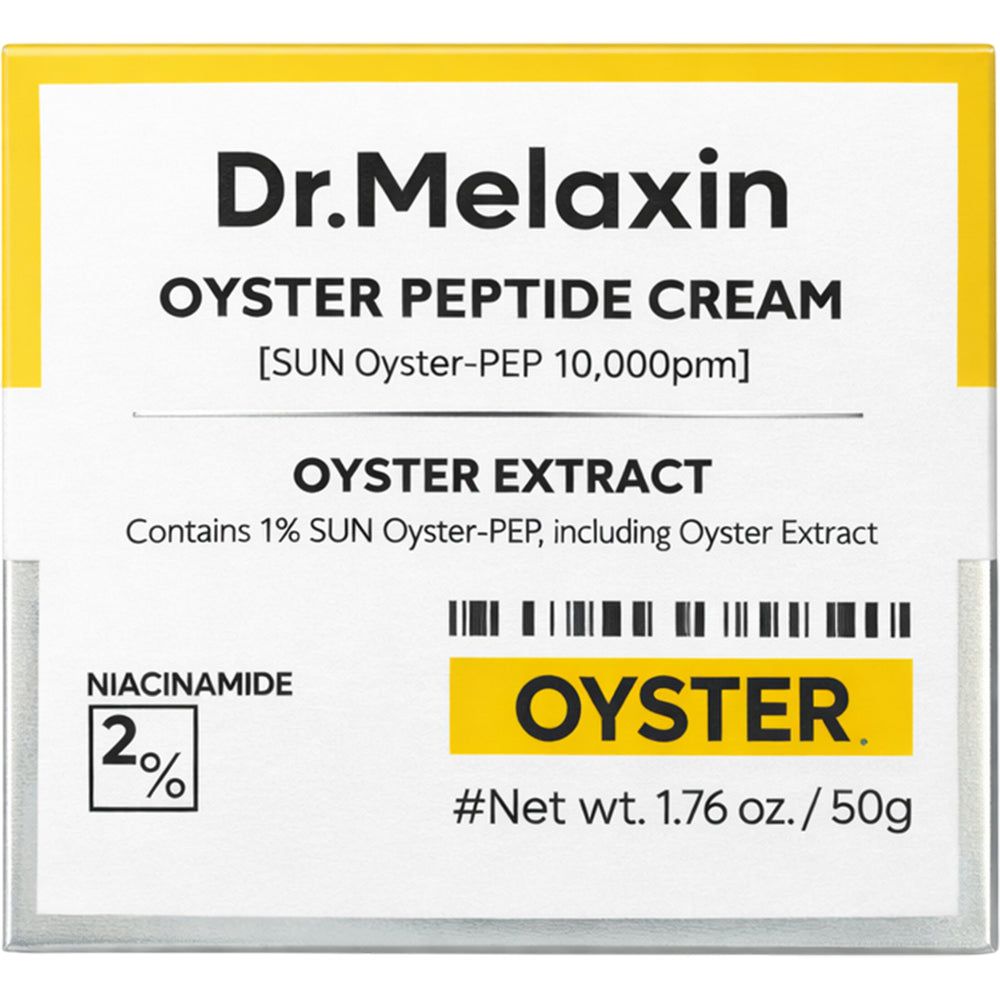 Verpackung von Dr. Melaxin Oyster Peptide Cream mit Niacinamid-Angabe.