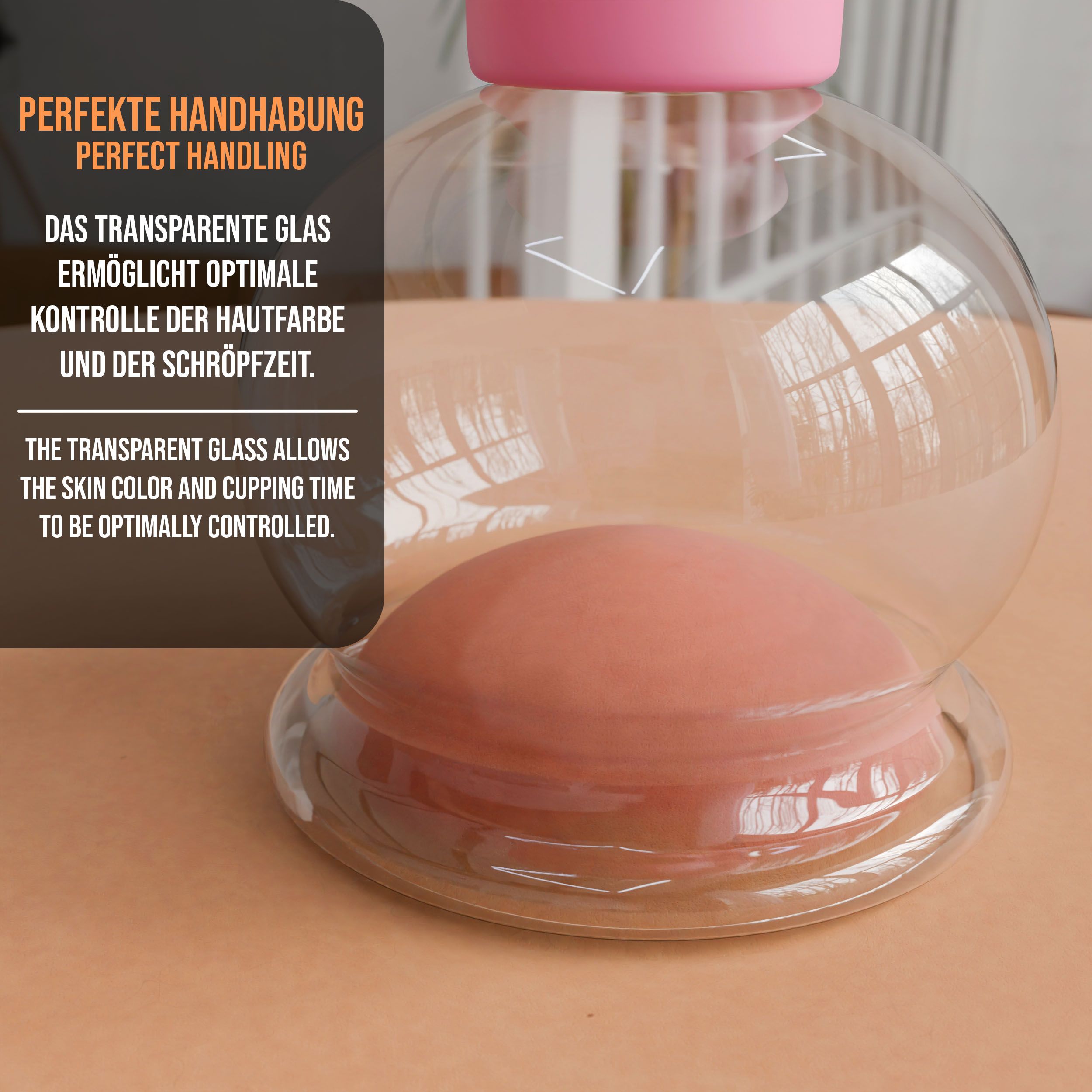 Pulox Schröpfgläser aus Echtglas mit Saugball - Set Trio klein in Pink: 25mm, 32mm, 40mm