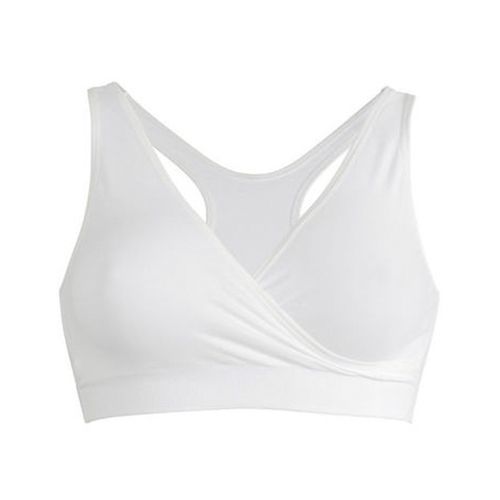 Weißes Schlaf-Bustier. V-Ausschnitt, Racerback-Design. Nahtloses Design.