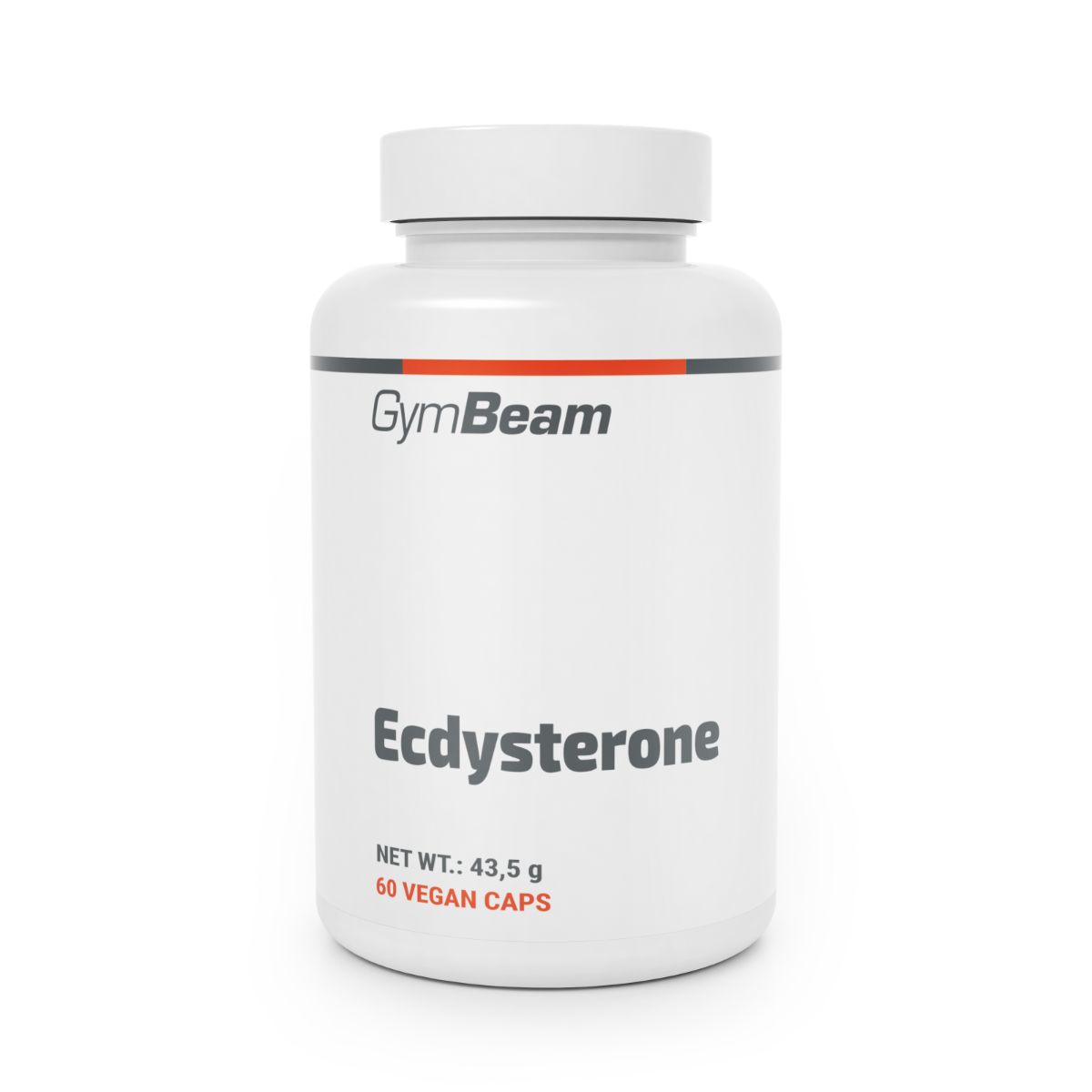 GymBeam Ecdysteron Kapseln: Weiße Dose mit rotem und grauem Streifen. Enthält 60 vegane Kapseln.