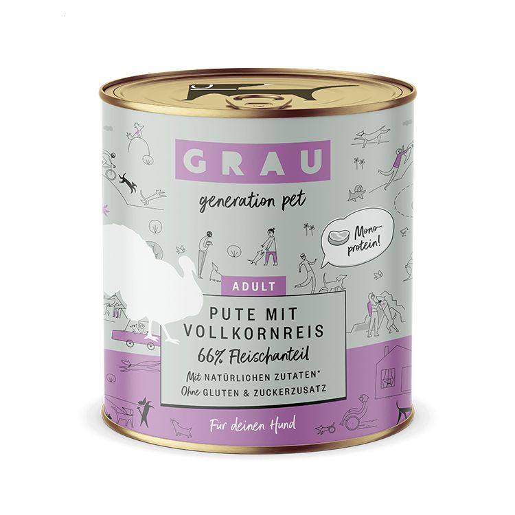 Grau Hund Pute mit Vollkornreis 6x800 g Futter